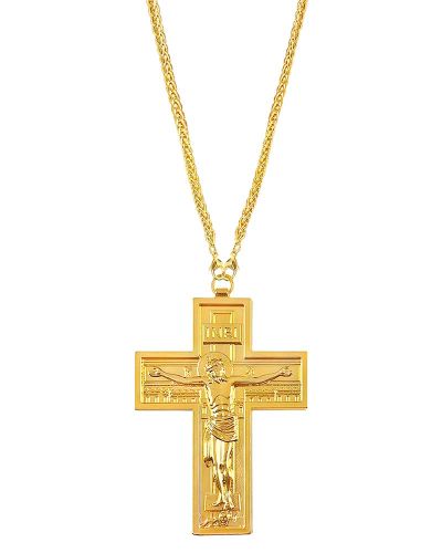 Bischofskreuz 91 x 67 mm vergoldet mit Kette, im Etui
