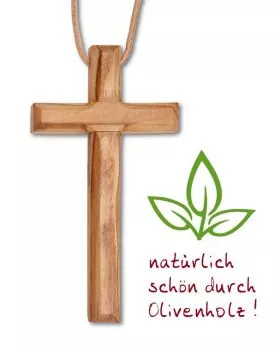 Olivenholzkreuz 10 x 5 cm, mit Lederband natur