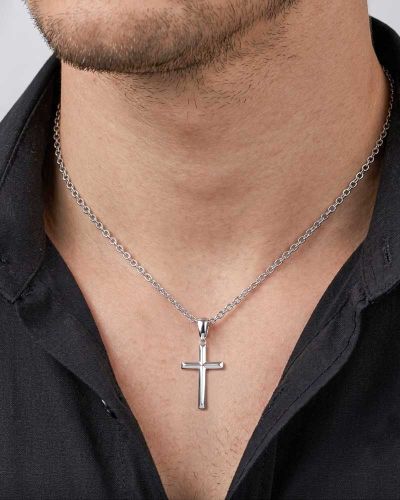 Preview: Kreuzanhänger 20 x 30 mm Sterling Silber mit Kette 40 + 5 cm