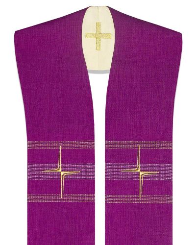 Wendestola violett & weiss 140 cm Kreuze goldgestickt