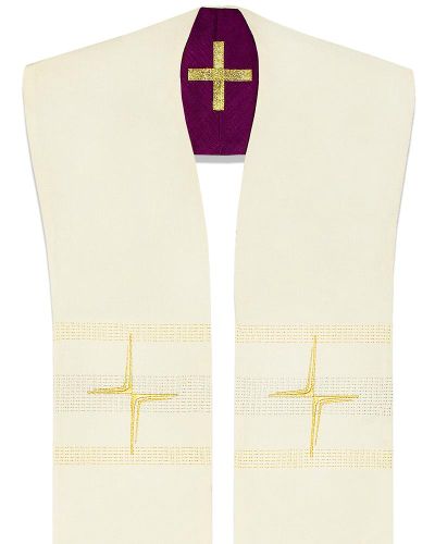 Wendestola violett & weiss 140 cm Kreuze goldgestickt