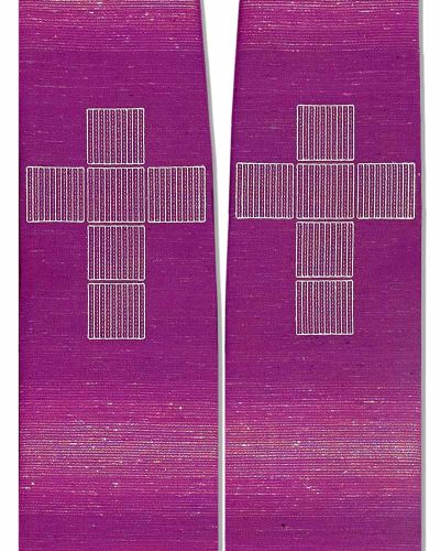 Stola Wolle & Seide violett 140cm Kreuze gestickt