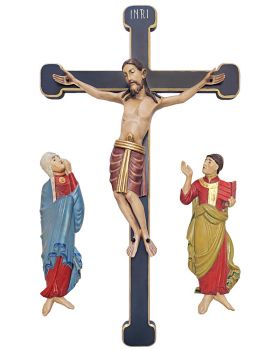 Kreuzigungsgruppe, 35 cm, romanisch antike Fassung