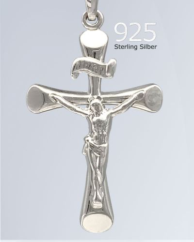 Preview: Kreuz Anhänger Kruzifix modern 25 mm 925 Silber