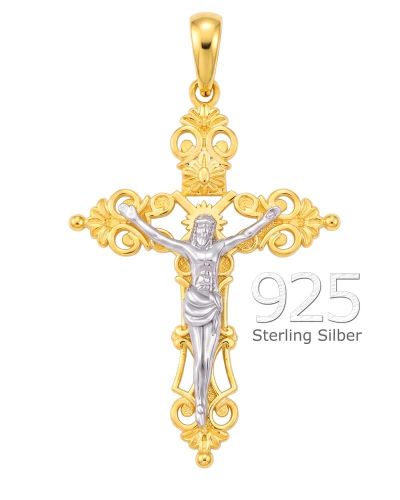 Kruzifixanhänger 925 Sterling Silber vergoldet mit Korpus