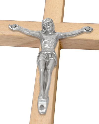 Preview: Holzkreuz mit silberfarbigem Korpus, 10 x 22 cm