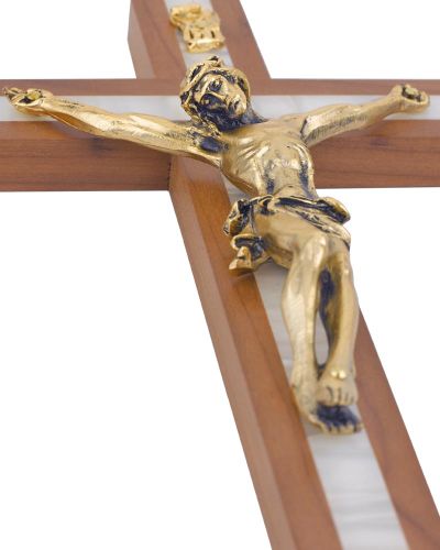 Preview: Wandkreuz mit goldfrabenem Christuskorpus 25 x 12,5 cm