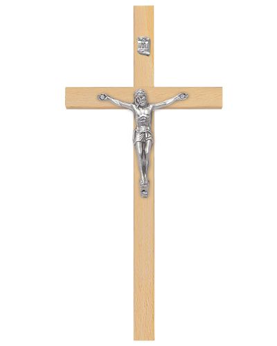 Holzkreuz mit silberfarbigem Korpus, 10 x 22 cm