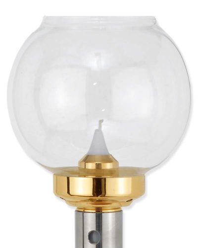 Flambeauxglas Kugel mit Messingfassung unten 3 cm Ø