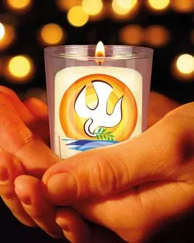 50 Friedenslichter Hl. Geist Windschutzbecher & Kerzen