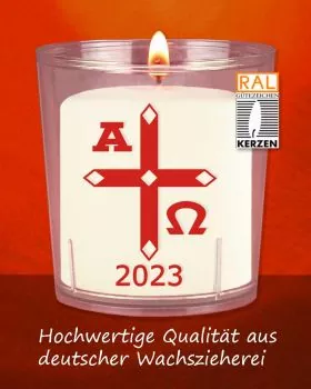 Lichterbecher Osterkreuz 2023 rot, inkl. 50 Kerzen 60 x 50 mm