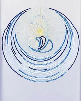 Marienkasel weiß & blau mit gesticktem Mariensymbol