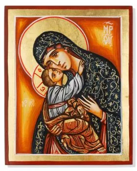 Ikone 22 x 18 cm handgemalt Madonna mit Kind