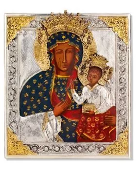 Ikone Schwarze Madonna 925 Silberoklad 31 x 27 cm