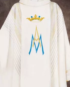 Kasel aus Wolle mit Lurex AM Mariensymbol gestickt