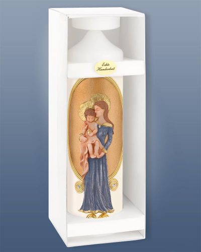 Madonnen Kerze 300x80 mm verziert mit Maria mit Kind