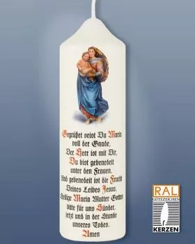 Marienkerze 165x50 mm Aufdruck"Gegrüßet seist Du, Maria"