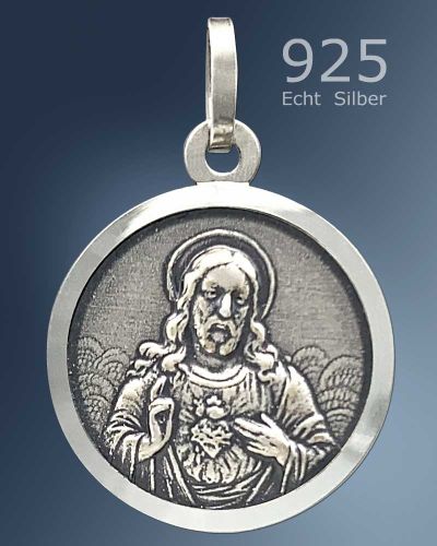 Preview: Skapuliermedaille Jesu/Maria 16 mm Ø 925 Sterling Silber