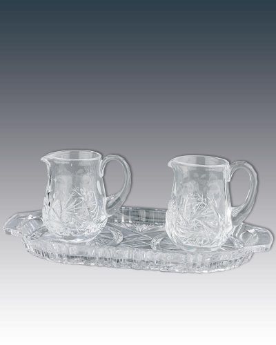 Messkännchentablett 24 x 12,5 cm oval, aus faccetiertem Glas