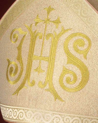 Bischofsmitra IHS-Symbol gestickt gotische Form