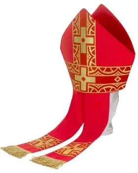 Nikolausmitra gotisch rot mit goldener Kreuzbordüre
