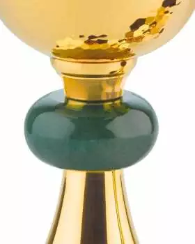 Kelch 20 cm hoch Messing vergoldet Nodus aus Jade