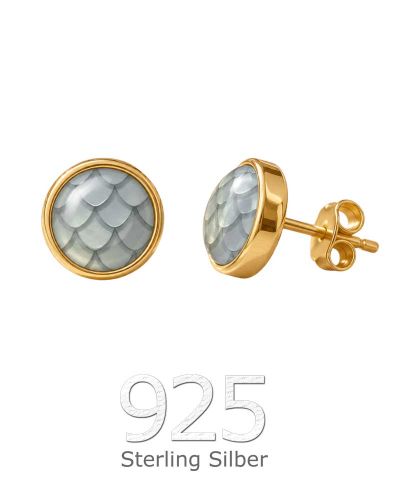 Preview: Ichthys Ohrringe 8 mm Silber vergoldet Email Fischschuppen