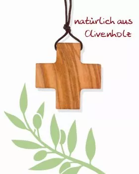 Olivenholzkreuz Anhäger natur 4 x 4 cm mit Kordel
