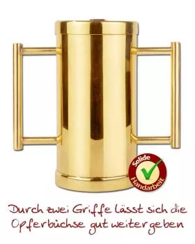 Opferbüchse mit 2 Griffen Messing poliert, 14cm