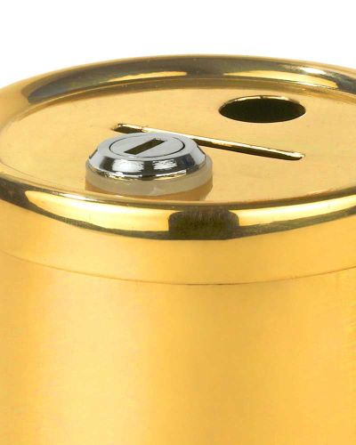 Opferbüchse mit Griff Messing poliert 14 cm hoch
