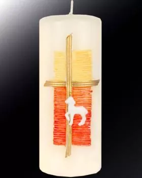Osterkerze Lamm Gottes gelb/orange 150 x 60 mm