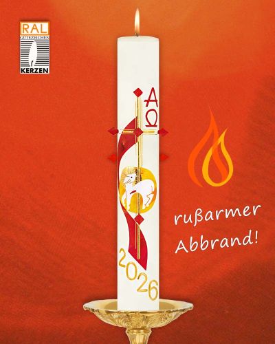 Osterkerze 600 x 70 mm Lamm Goldkreuz & Nägel