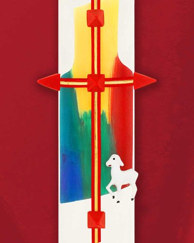 Osterkerze 400 x 60 mm Kreuz mit Lamm A + O