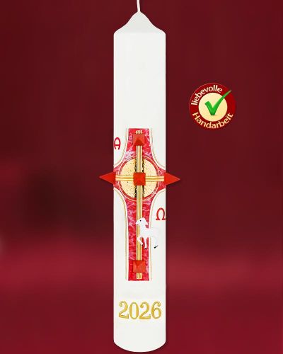 Osterkerze 400 x 60 mm RAL Kreuz & Nägel in gold A + O