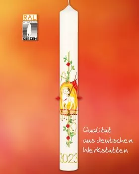 Osterkerze 600 x 70 mm Lamm mit Jahreszahl
