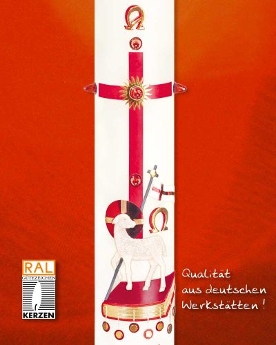 Osterkerze 600 x 80 mm AGNUS DEI mit Nägeln