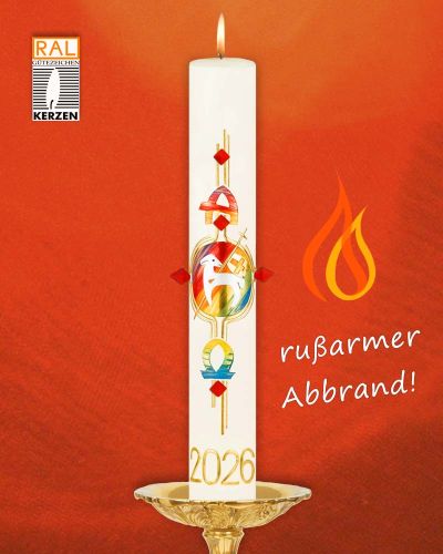 Preview: Osterkerze 800 x 80 mm Lamm Goldkreuz & Nägel