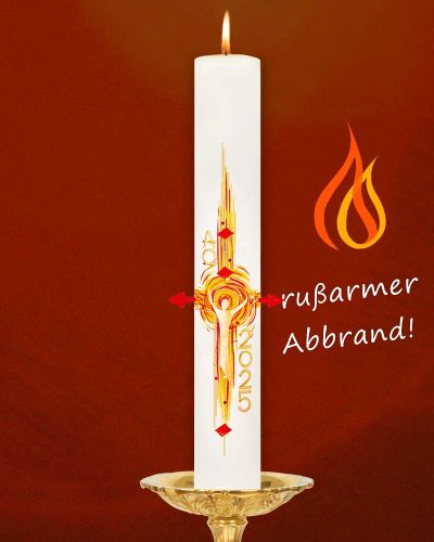 Osterkerze 600 x 80 mm Flammenkreuz gelb/orange