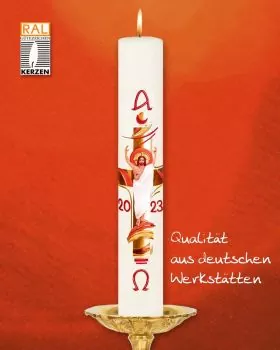 Osterkerze 800 x 80 mm Kreuz mit Christus, modern