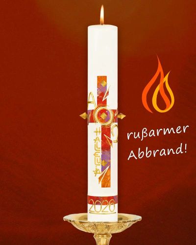 Preview: Osterkerze 600 x 70 mm Kreuz rot, orange, lila marmoriert