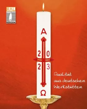 Osterkerze 800 x 80 mm, Klassik, Kreuz mit Jahreszahl