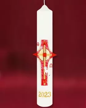Osterkerze 400 x 60 mm RAL Kreuz & Nägel in gold A + O