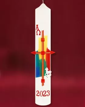 Osterkerze 400 x 60 mm Kreuz mit Lamm A + O