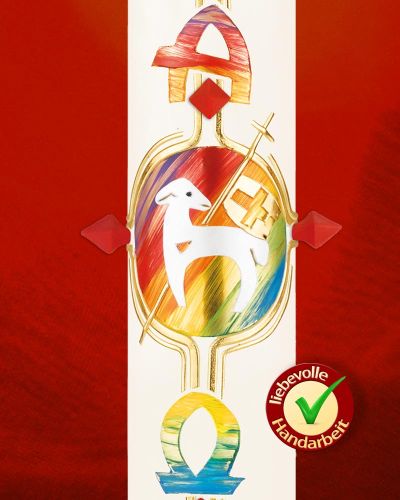 Preview: Osterkerze 600 x 80 mm Lamm Goldkreuz & Nägel