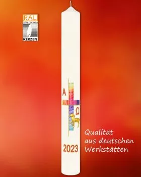 Osterkerze 800 x 80 mm mit Osterlamm und Kreuzdekor