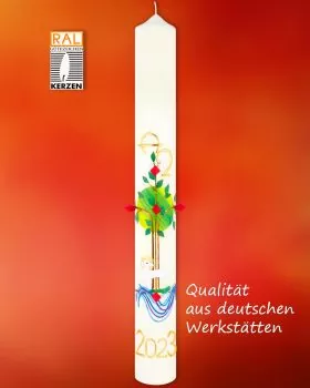Osterkerze 800 x 80 mm Lebensbaum Kreuz, Nägel
