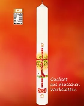 Osterkerze 800 x 80 mm Lebensbaum mit Sonne