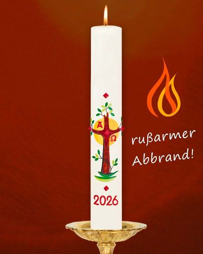 Preview: Osterkerze 600 x 80 mm Lebensbaum mit Kreuz