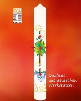 Osterkerze 600 x 70 mm Lebensbaum Kreuz, Nägel