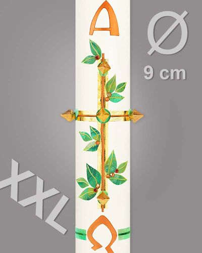 Osterkerze 1000 x 90 mm "Baumkreuz" mit Jahreszahl